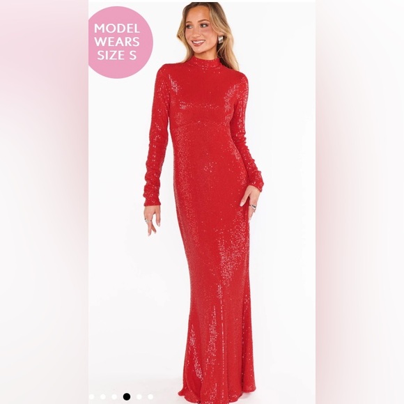 Show me your MuMu All Out Red sequin Maxi dress Long sleeve Size Medium - Picture 1 of 4